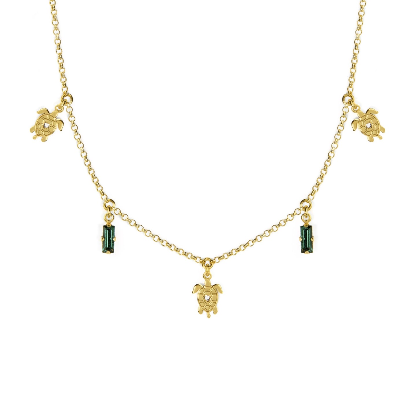 Gold plated Sterling Silver Short necklace tortoise green crystal from Cocolada