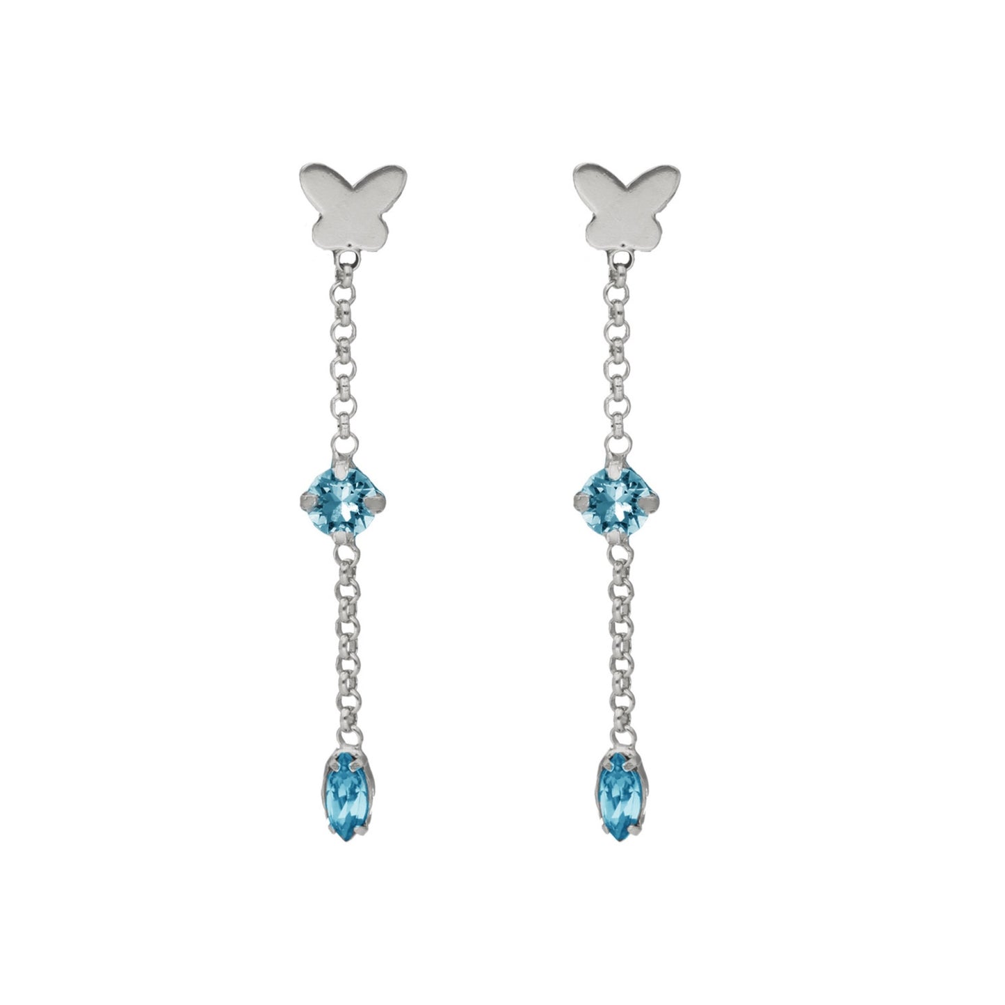 Rhodium Plated Sterling Silver Long earrings butterfly blue crystal from Cynthia Linet