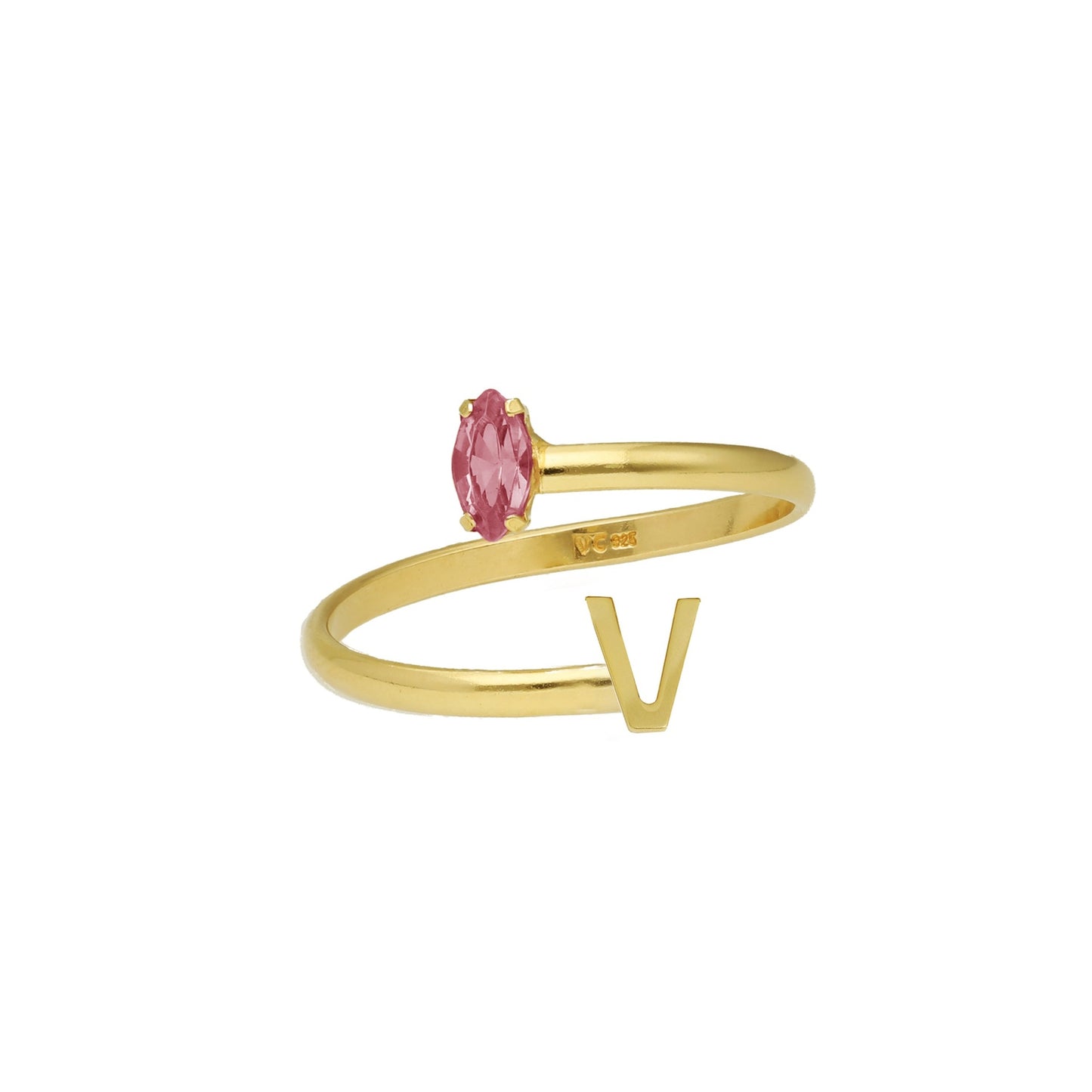 Anillo ajustable personalizados letra rosa en Plata baño Oro de Thename