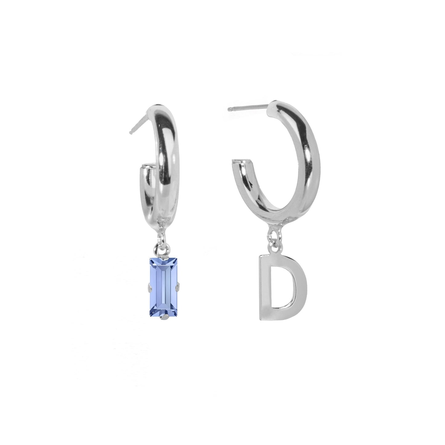 Rhodium Plated Sterling Silver Personalized earrings letter blue from Abecé