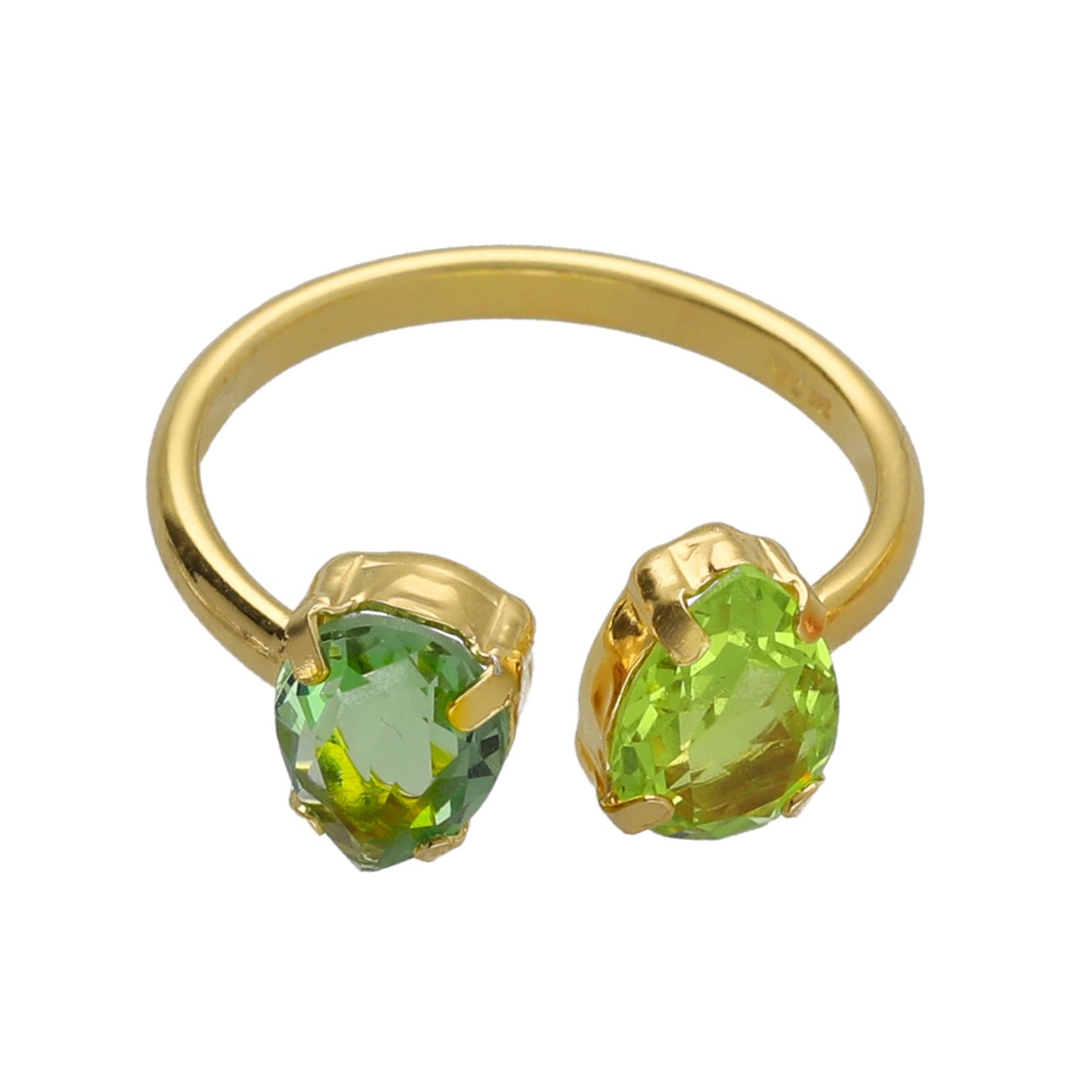 Anillo ajustable lágrima cristal verde en Plata baño Oro de Glory