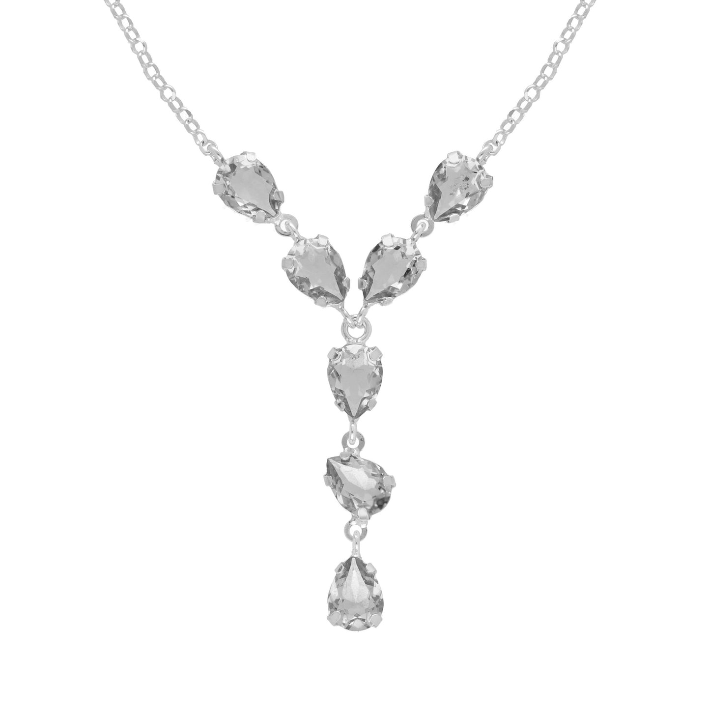 Rhodium Plated Sterling Silver Short necklace drop white crystal from Magnolia