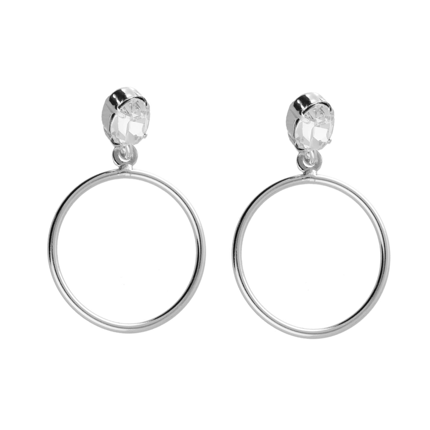 Pendientes cortos oval cristal blanco en Plata de Genoveva