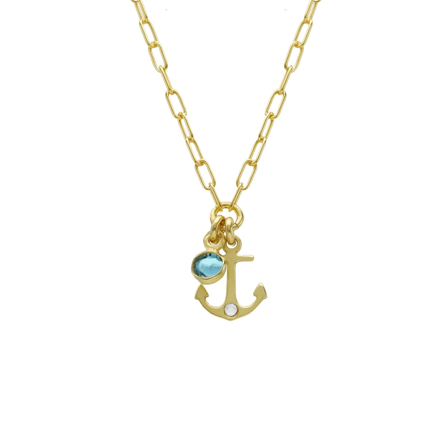 Sterling Silver Short necklace anchor blue crystal from Ocean