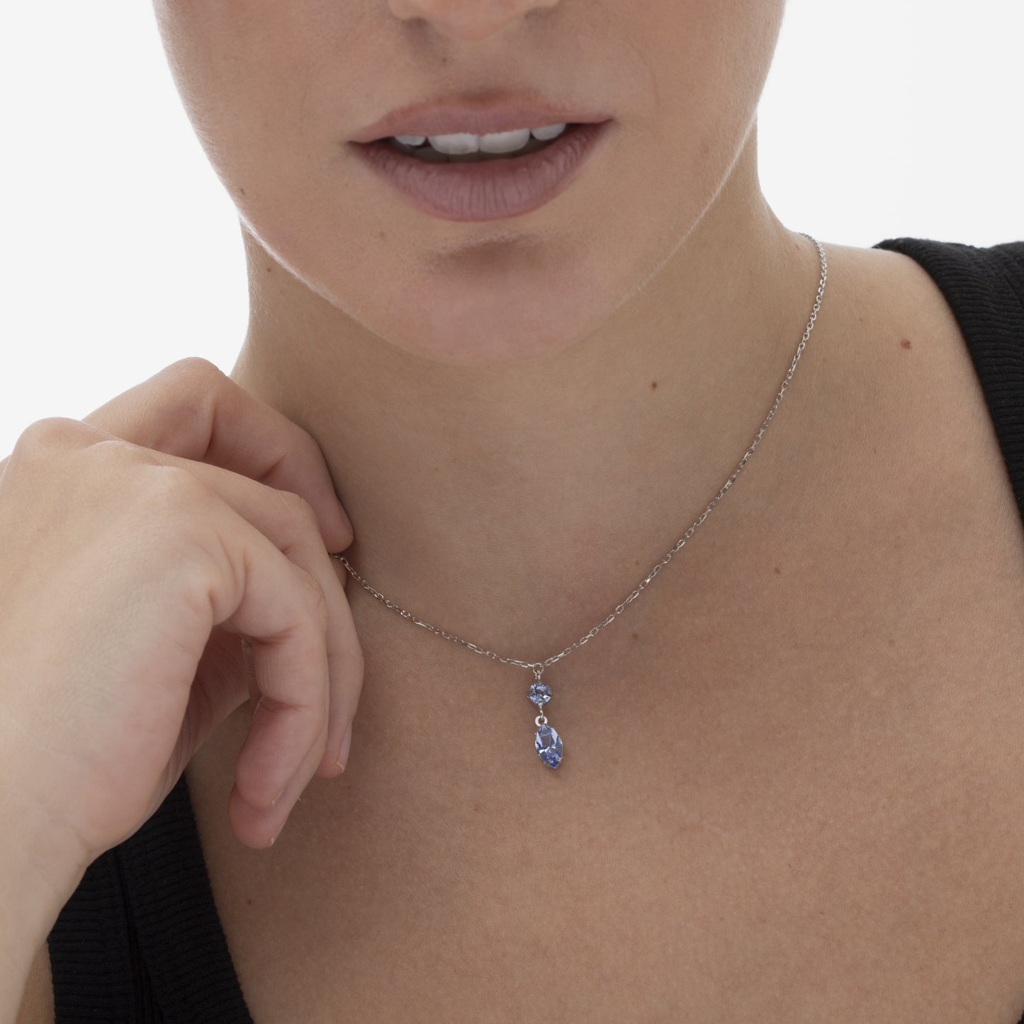 Rhodium Plated Sterling Silver Short necklace blue crystal from Sabina