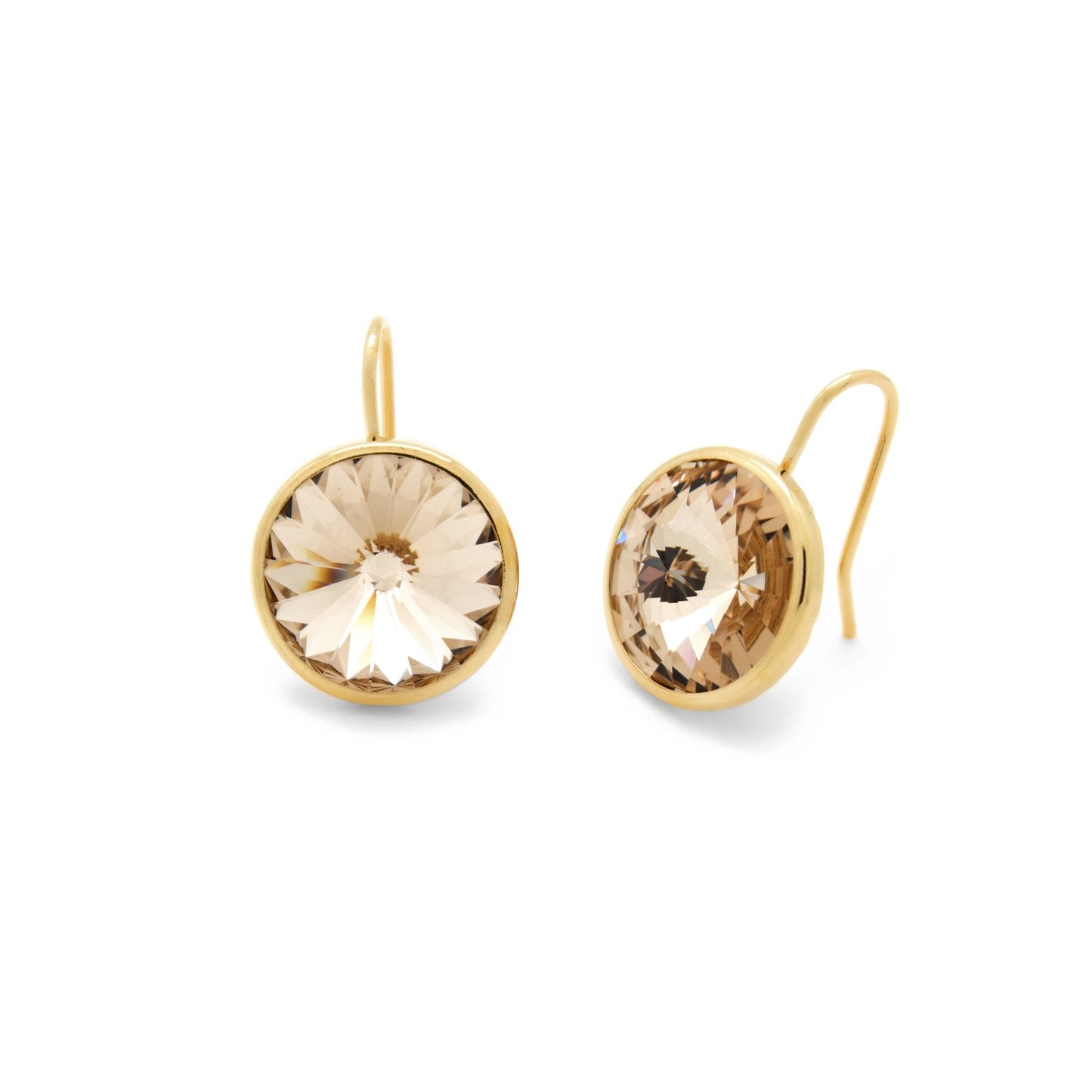 Gold plated Sterling Silver Short earrings 15mm circle crystal from Basic