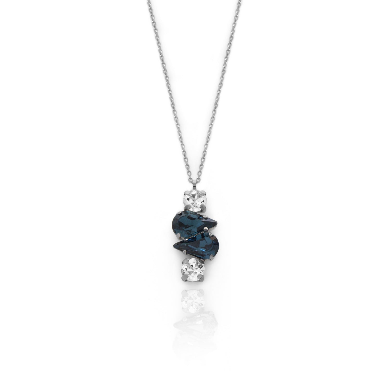 Rhodium Plated Sterling Silver Short necklace blue crystal from Drop