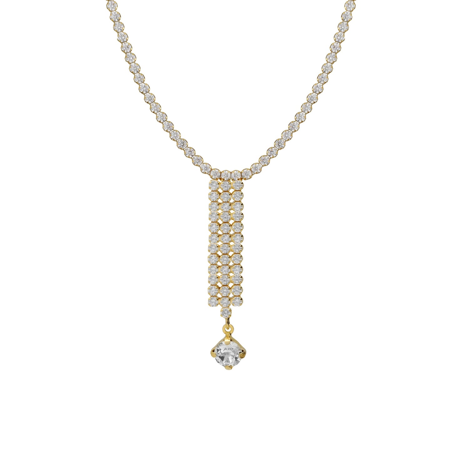 Long cascade necklace with white crystal in silver from Aurore