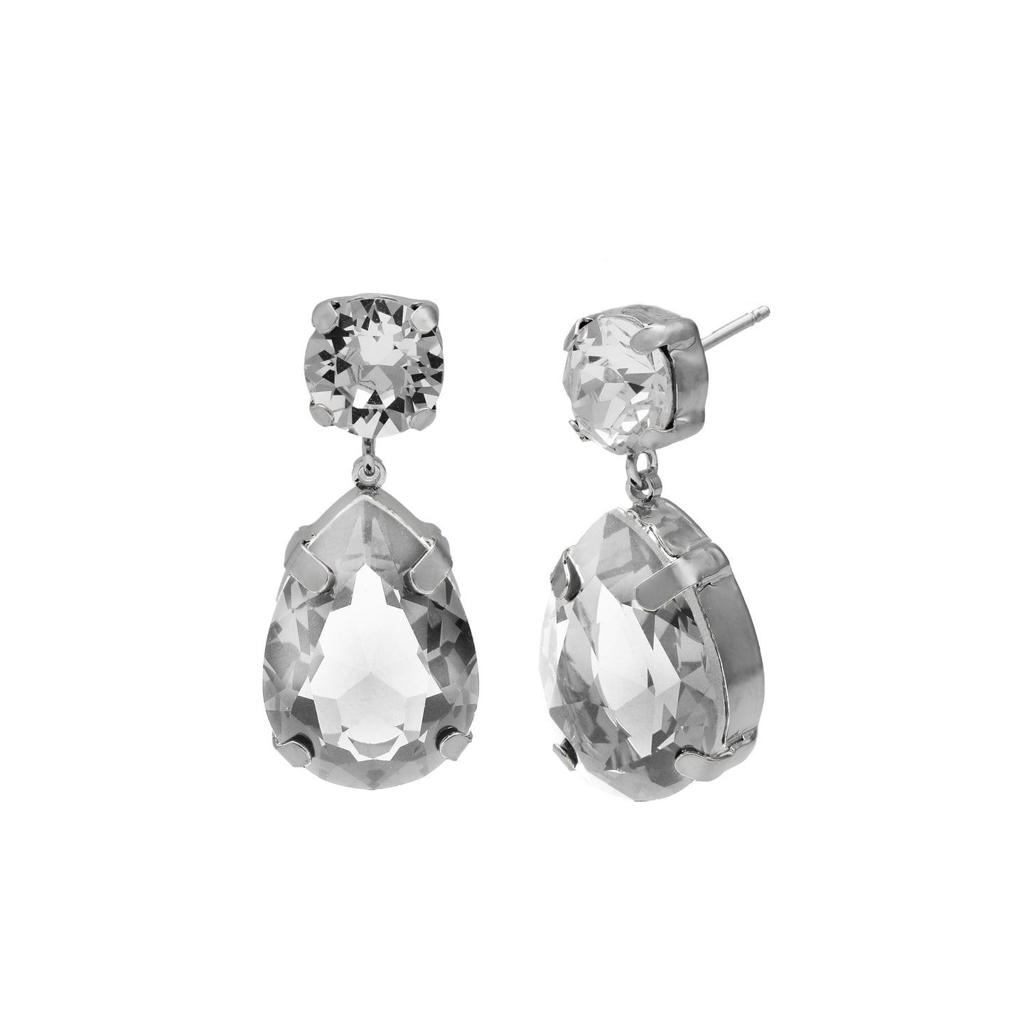 Rhodium Plated Sterling Silver Long earrings drop white crystal from Blooming