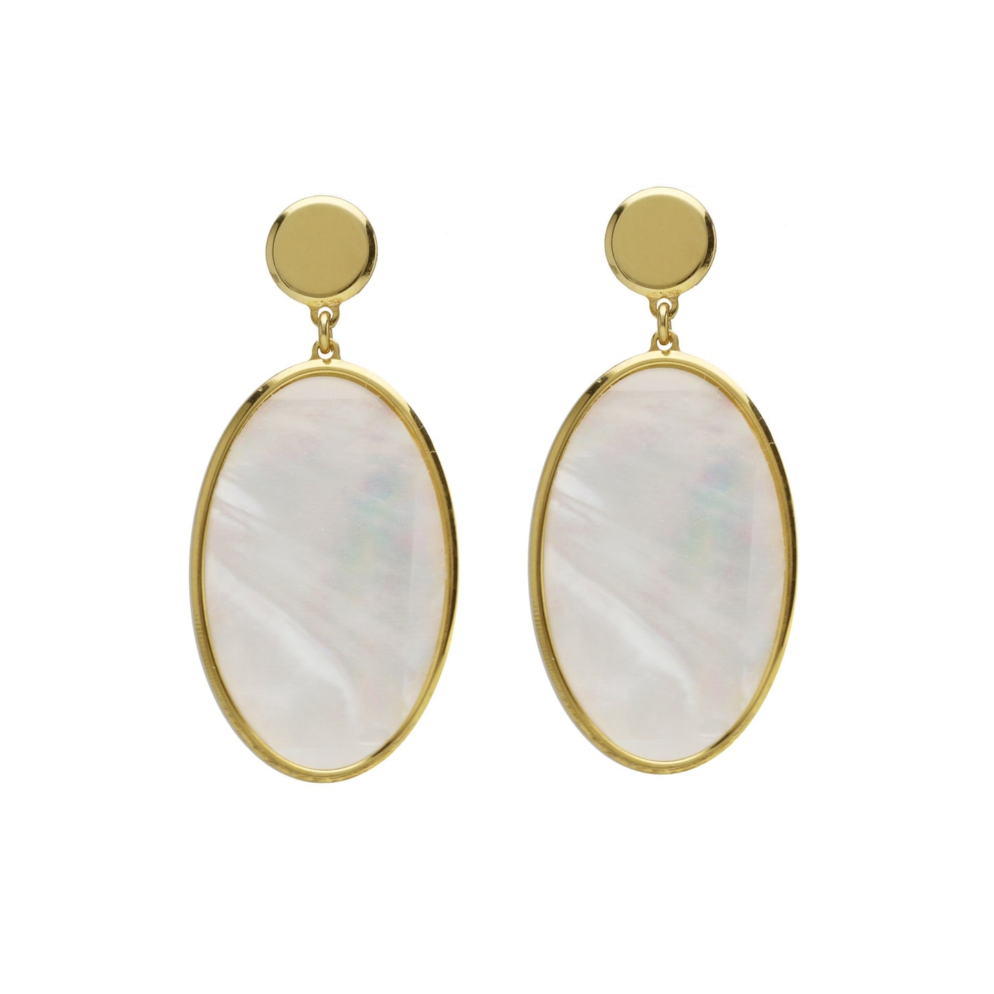 Gold plated Sterling Silver Long earrings oval mother of pearl from Soulquest