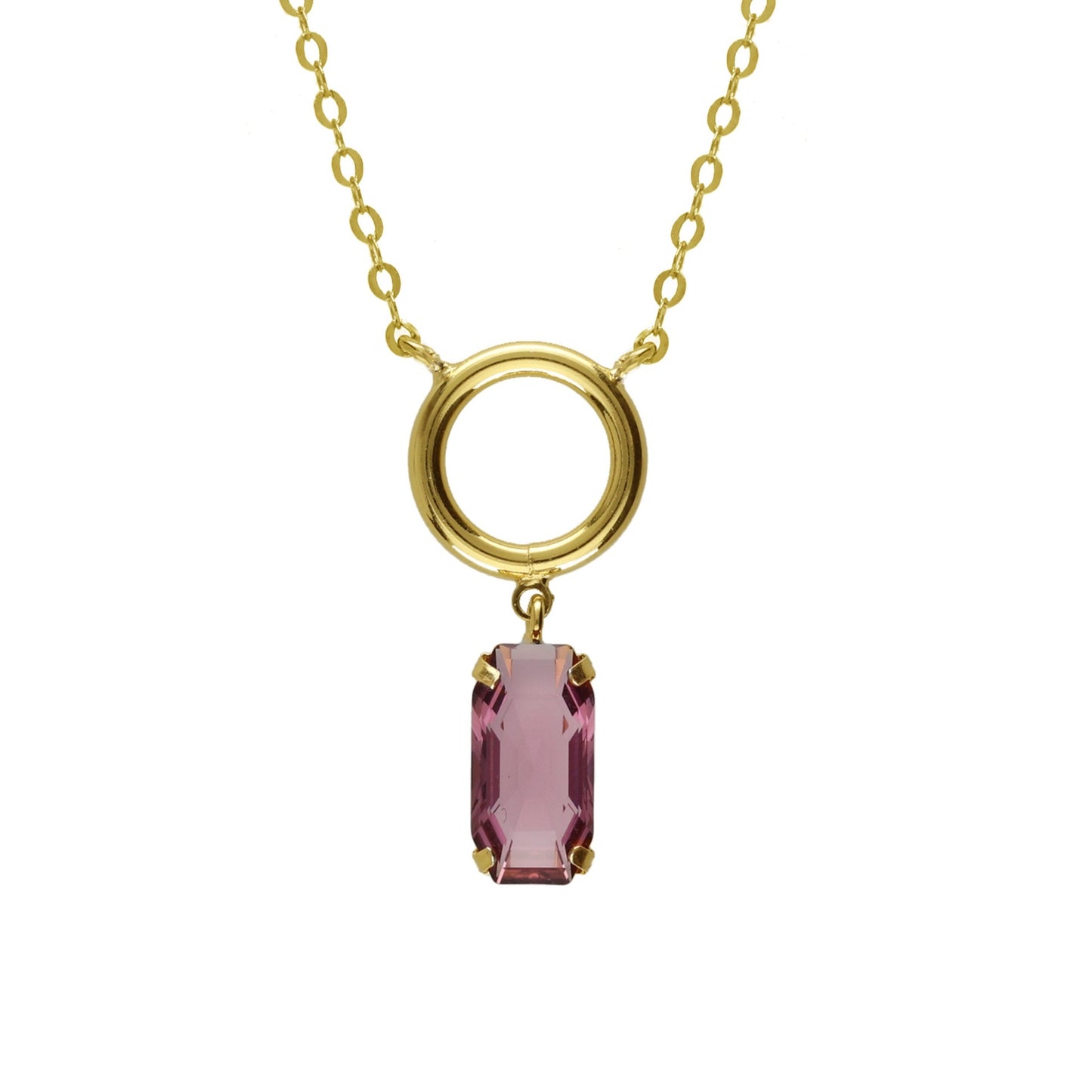 Gold plated Sterling Silver Short necklace rectangle crystal from Inspire