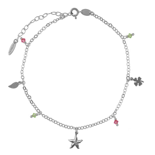 Rhodium Plated Sterling Silver Anklet star multicolor crystal from Bliss