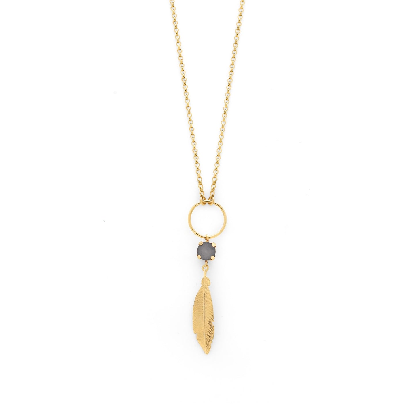 Gold plated Sterling Silver Short necklace gray crystal from Feather