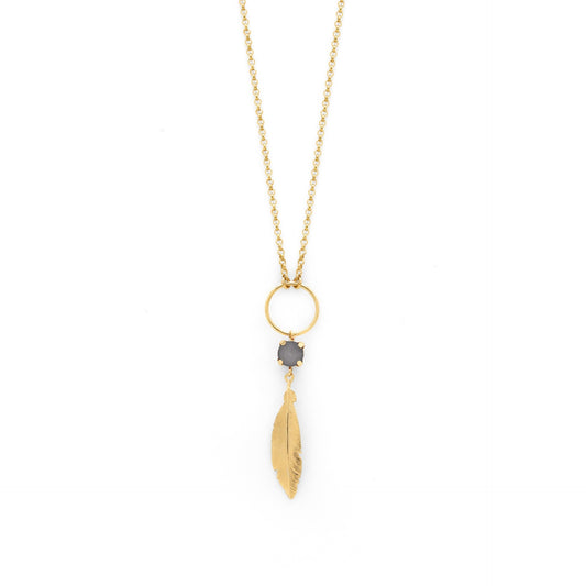 Gold plated Sterling Silver Short necklace gray crystal from Feather