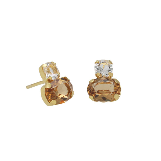 Gold plated Sterling Silver Stud earrrings champagne crystal from Clarity