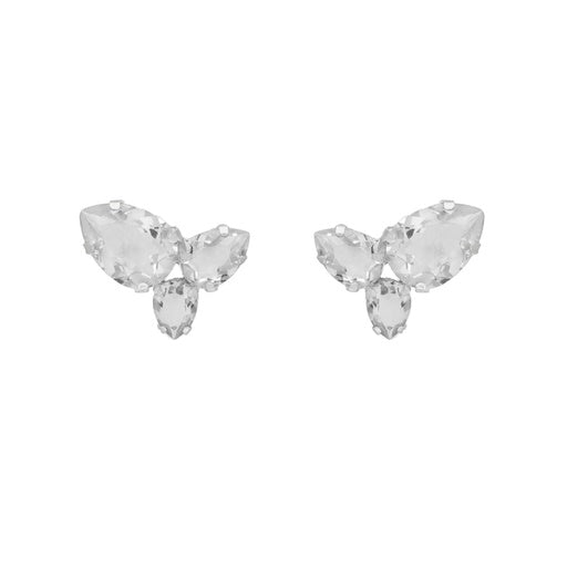 Pendientes cortos lágrima cristal blanco en Plata baño rodio de Magnolia