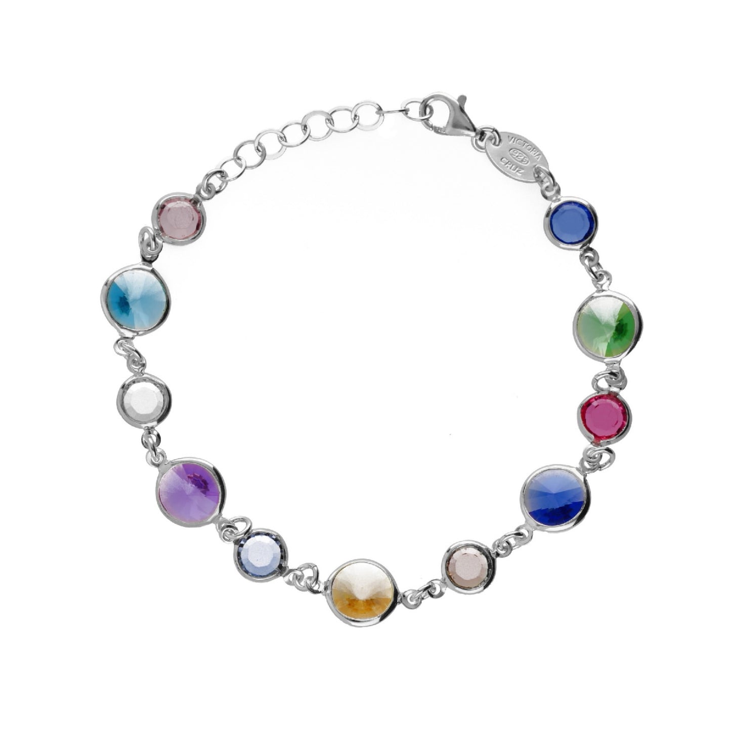 Rhodium Plated Sterling Silver Bracelet circle crystal