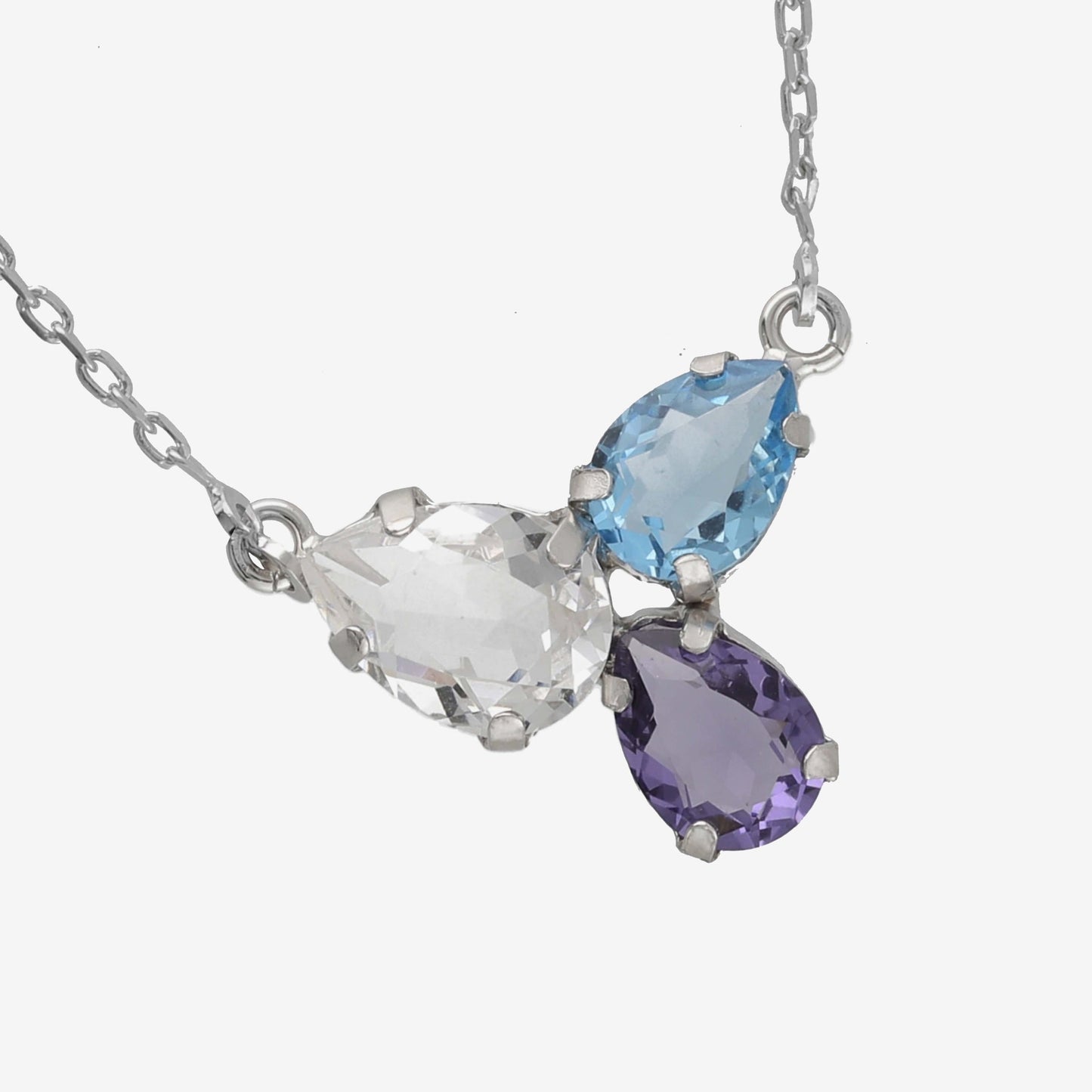 Rhodium Plated Sterling Silver Short necklace drop purple crystal from Glory