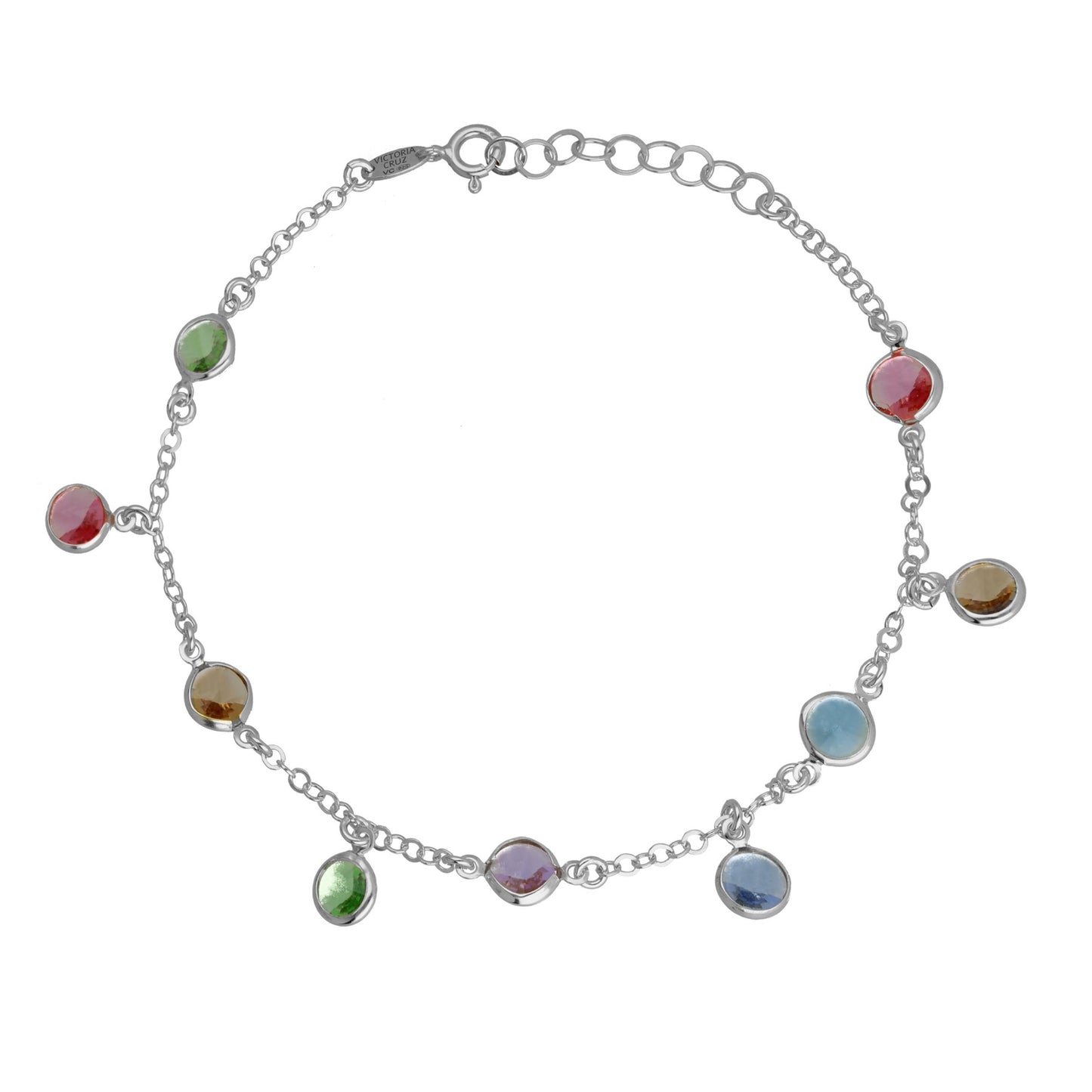 Sterling Silver Anklet multicolor crystal