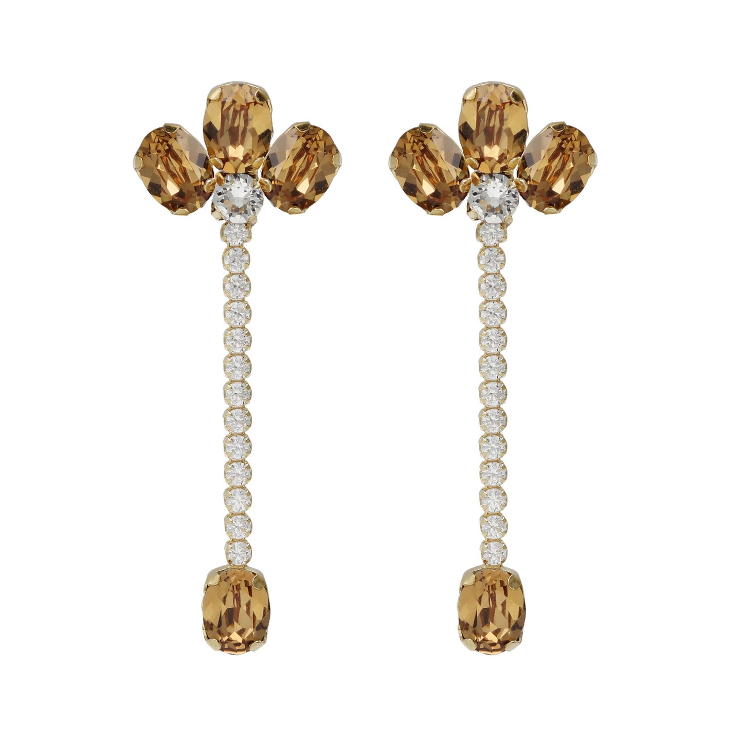 Gold plated Sterling Silver Long earrrings flower champagne crystal from Clarity