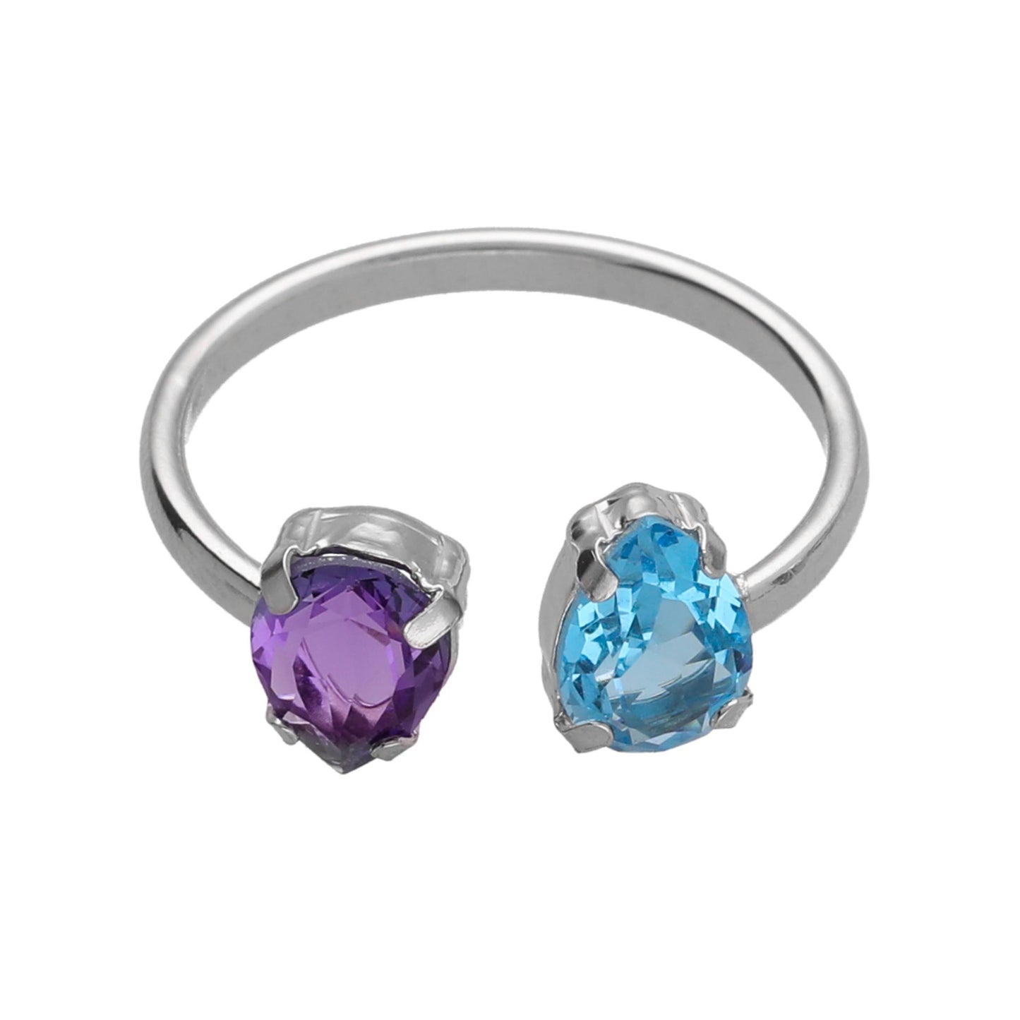 Rhodium Plated Sterling Silver Adjustable ring drop purple crystal from Glory