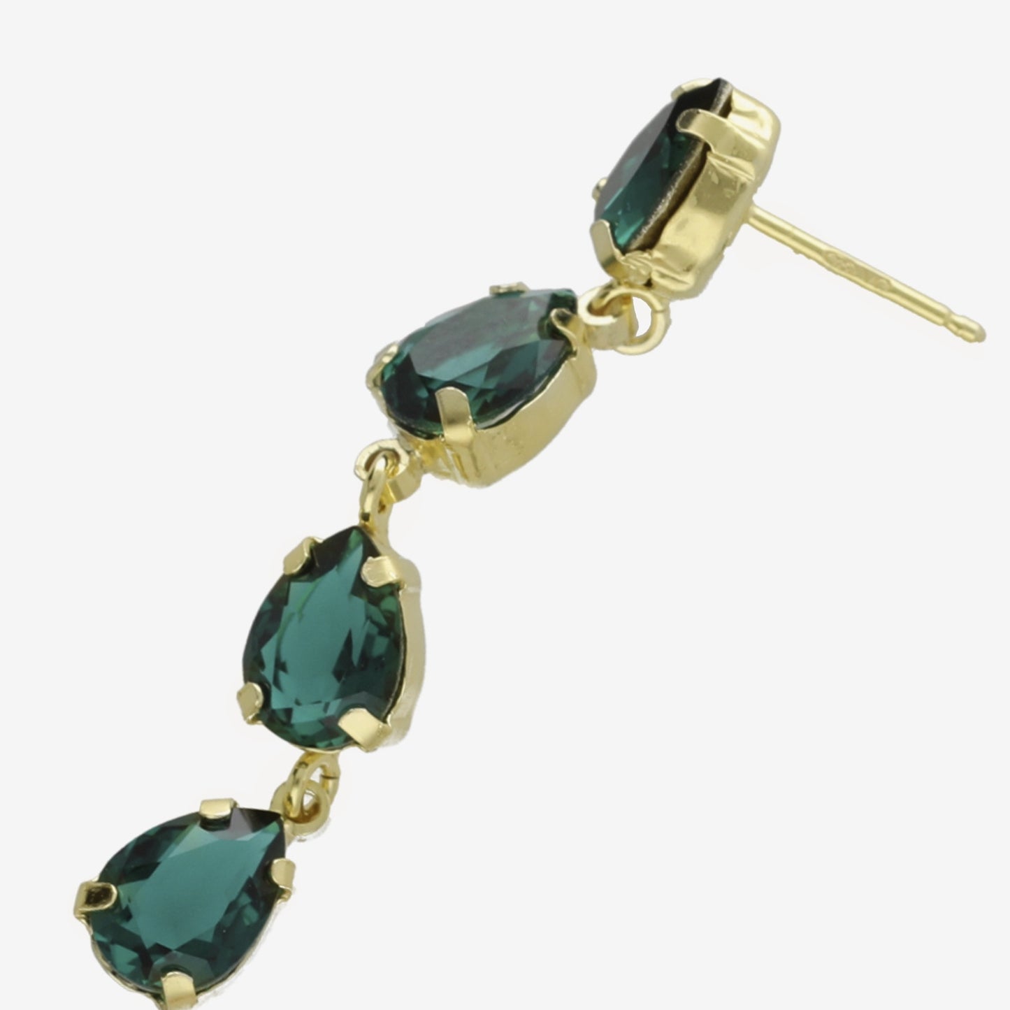 Gold plated Sterling Silver Long earrings drop green crystal from Diana