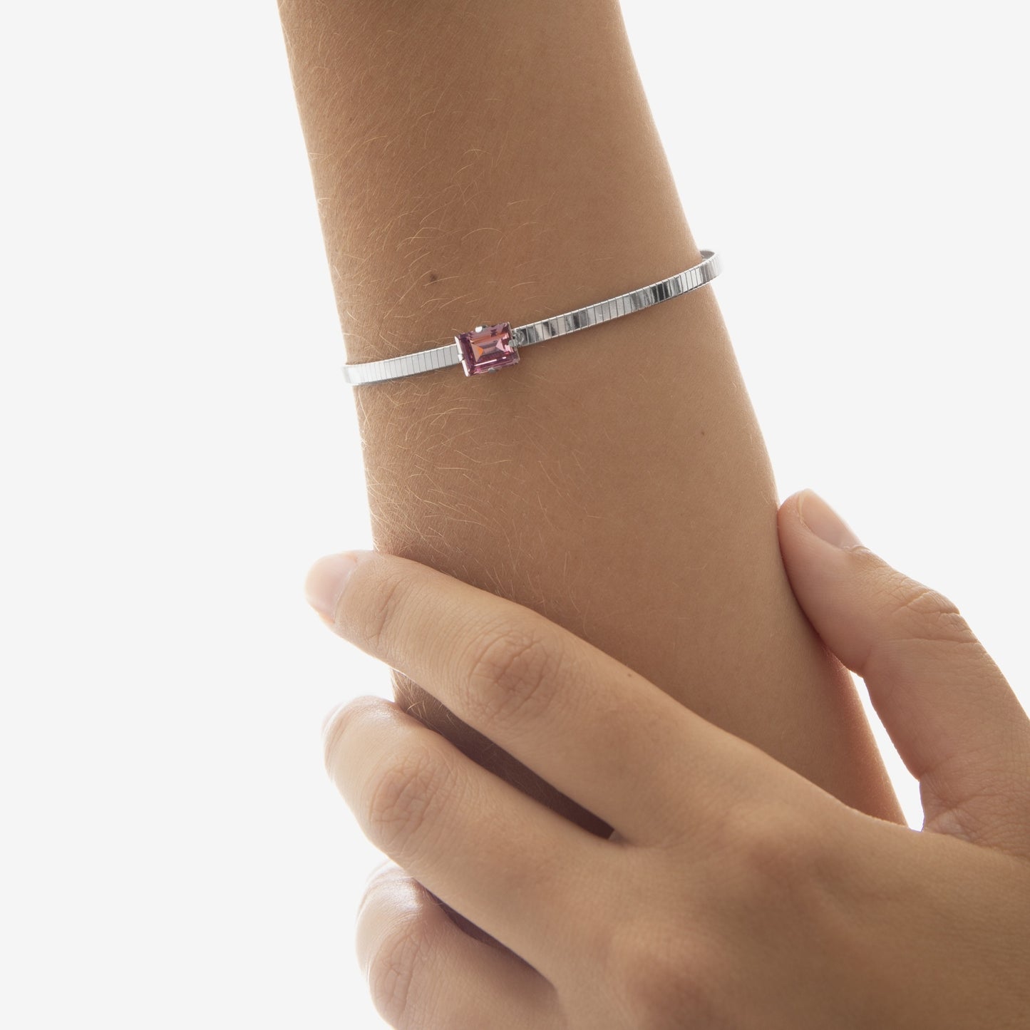 Brazalete rectángulo cristal rosa en Plata baño rodio de Serenity