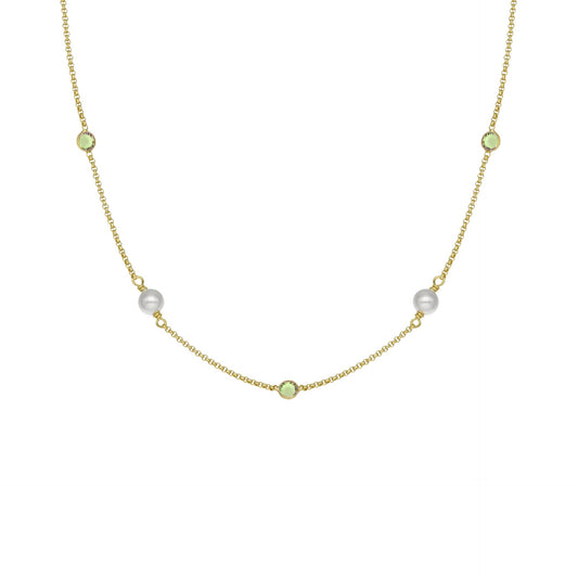 Gold plated Sterling Silver Short necklace green crystals and pearls from Amalia