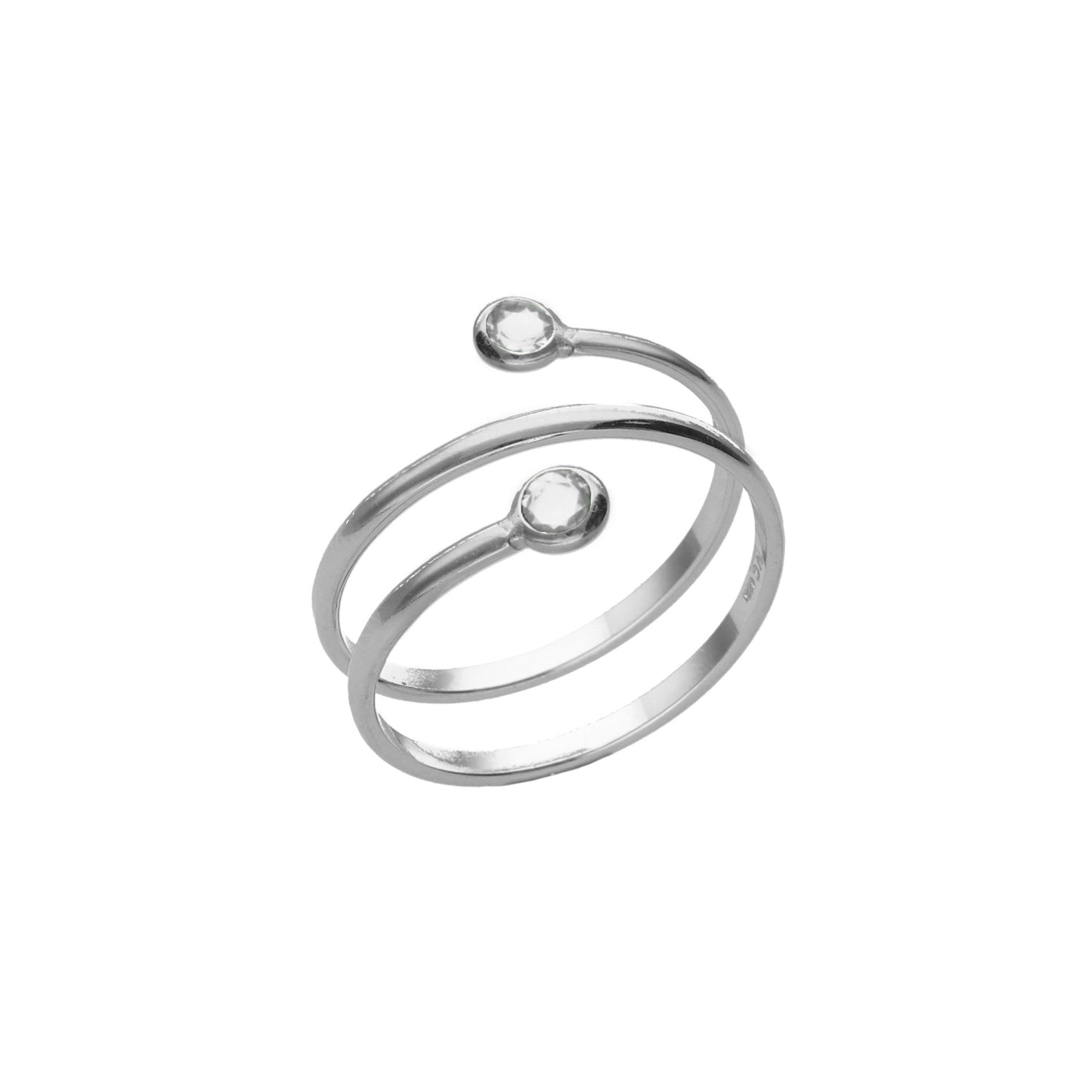 Rhodium Plated Sterling Silver Adjustable ring spiral crystal from Valeria