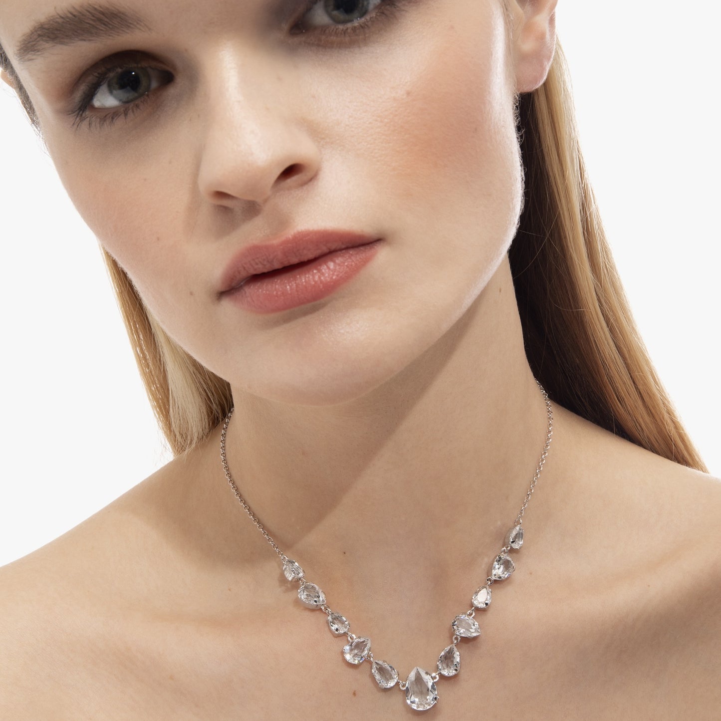 Rhodium Plated Sterling Silver Short necklace drop white crystal from Magnolia