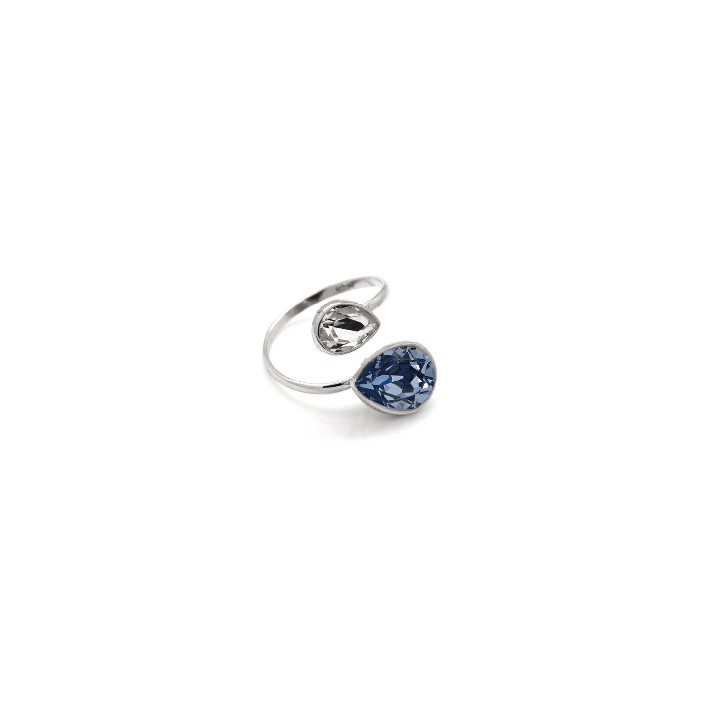 Rhodium Plated Sterling Silver Adjustable ring drop crystal from Essential