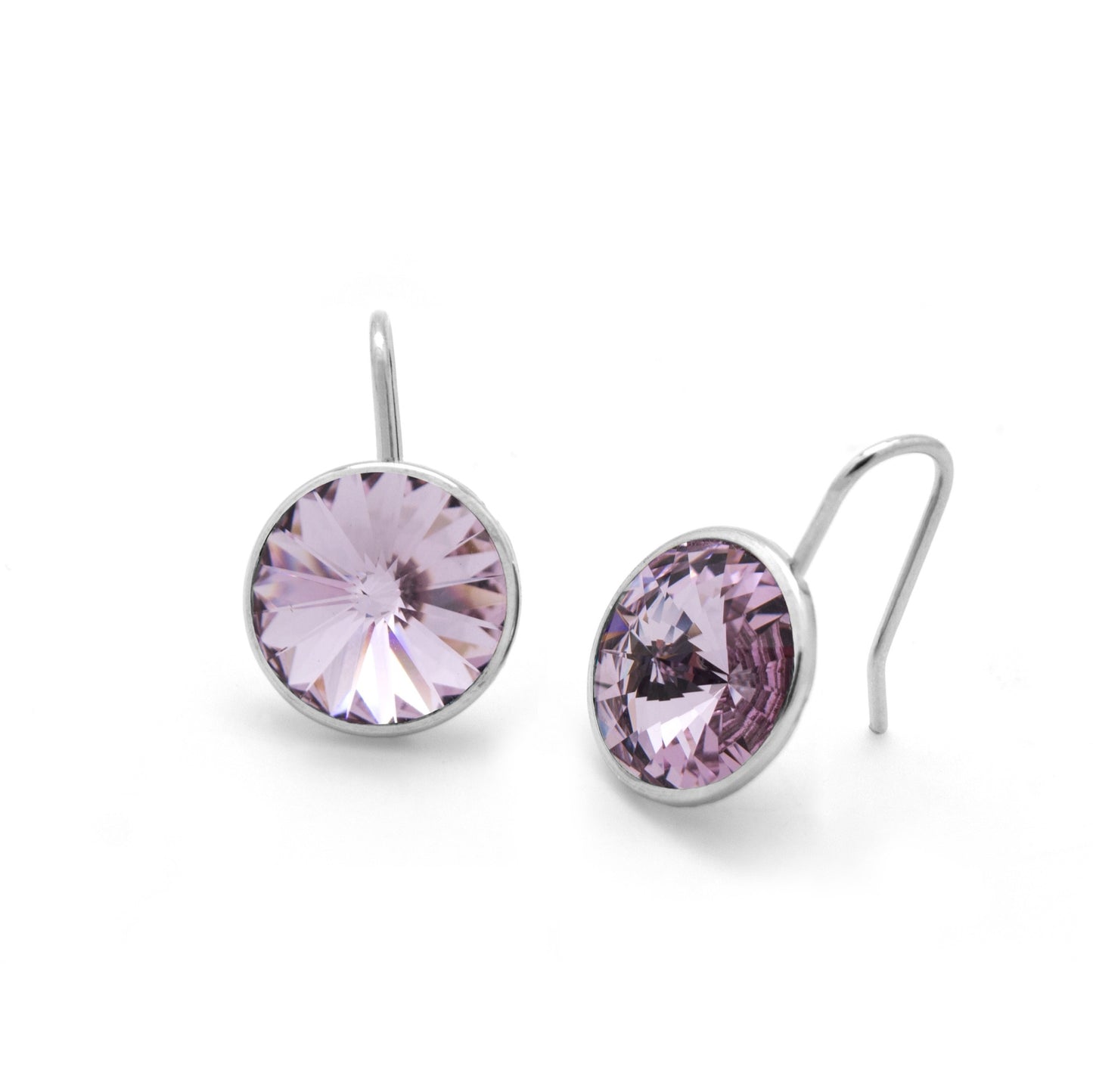 Rhodium Plated Sterling Silver Short earrings 11,5mm circle crystal from Basic