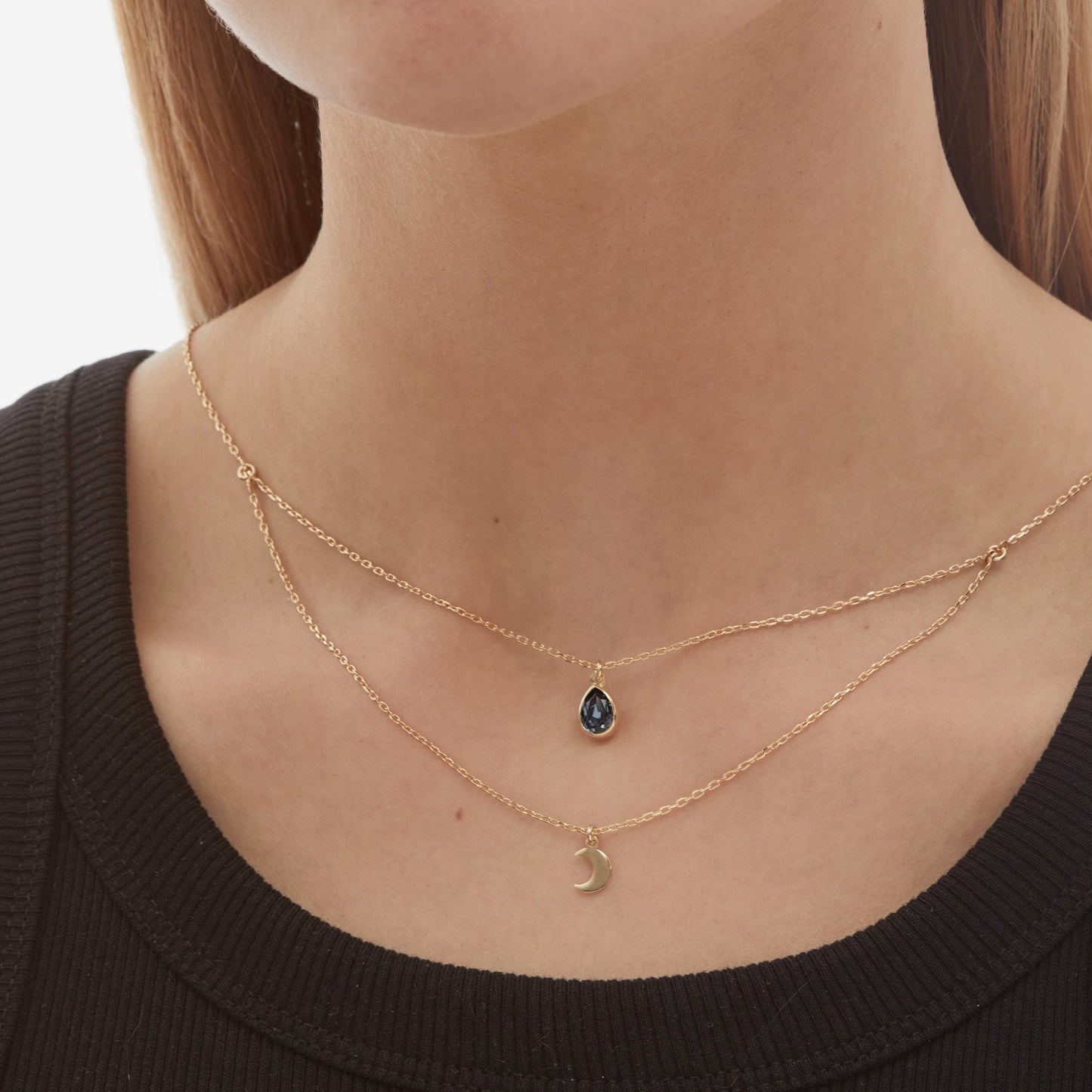 Sterling Silver Collar layering moon blue crystal from El Firmamento