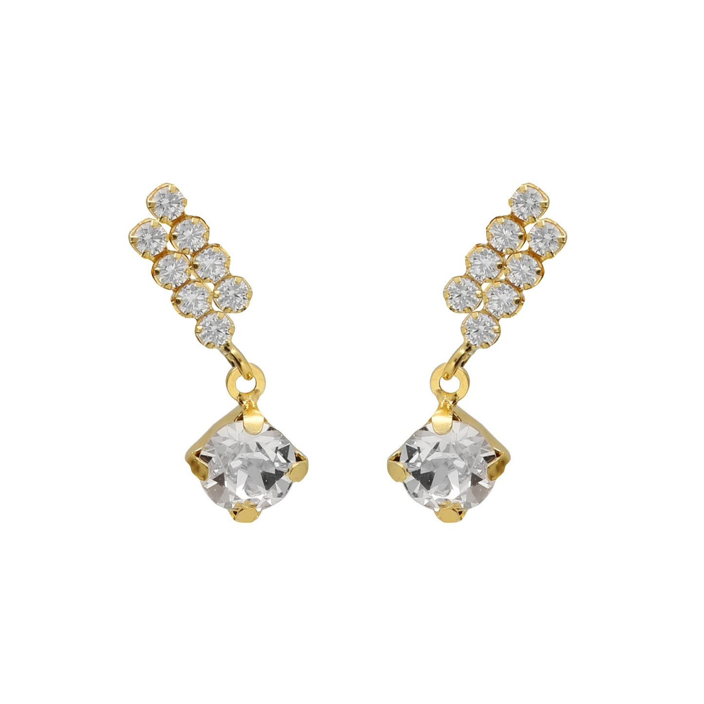 Short climber cascade earrings with white crystal in silver from Aurore