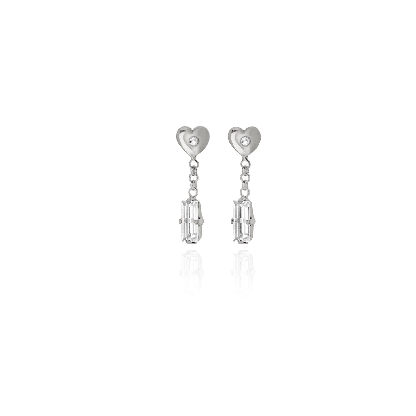 Sterling Silver Short earrings heart white crystal from Pure Love