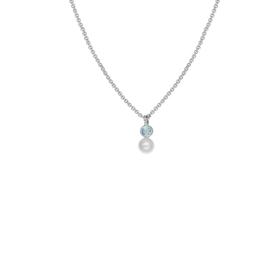 Rhodium Plated Sterling Silver Short necklace blue crystals and pearls from Amalia