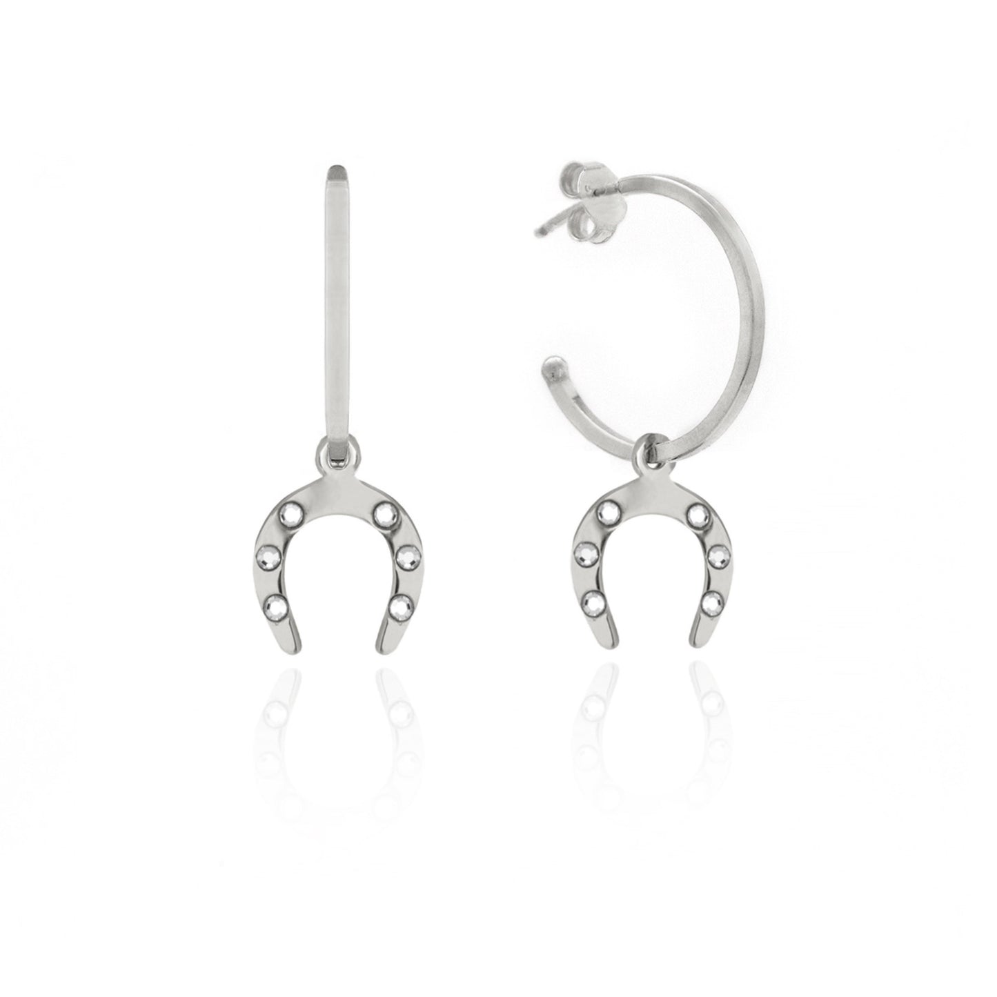 Sterling Silver Hoop earrings horseshoe white crystal from Neutral