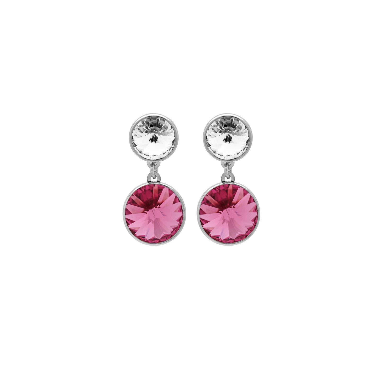 Rhodium Plated Sterling Silver Short earrings 9 y 11,5mm circle crystal from Basic