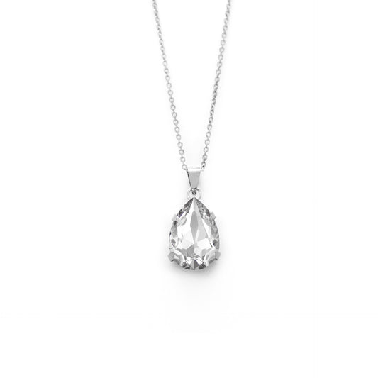 Rhodium Plated Sterling Silver Short necklace drop crystal from Magnolia