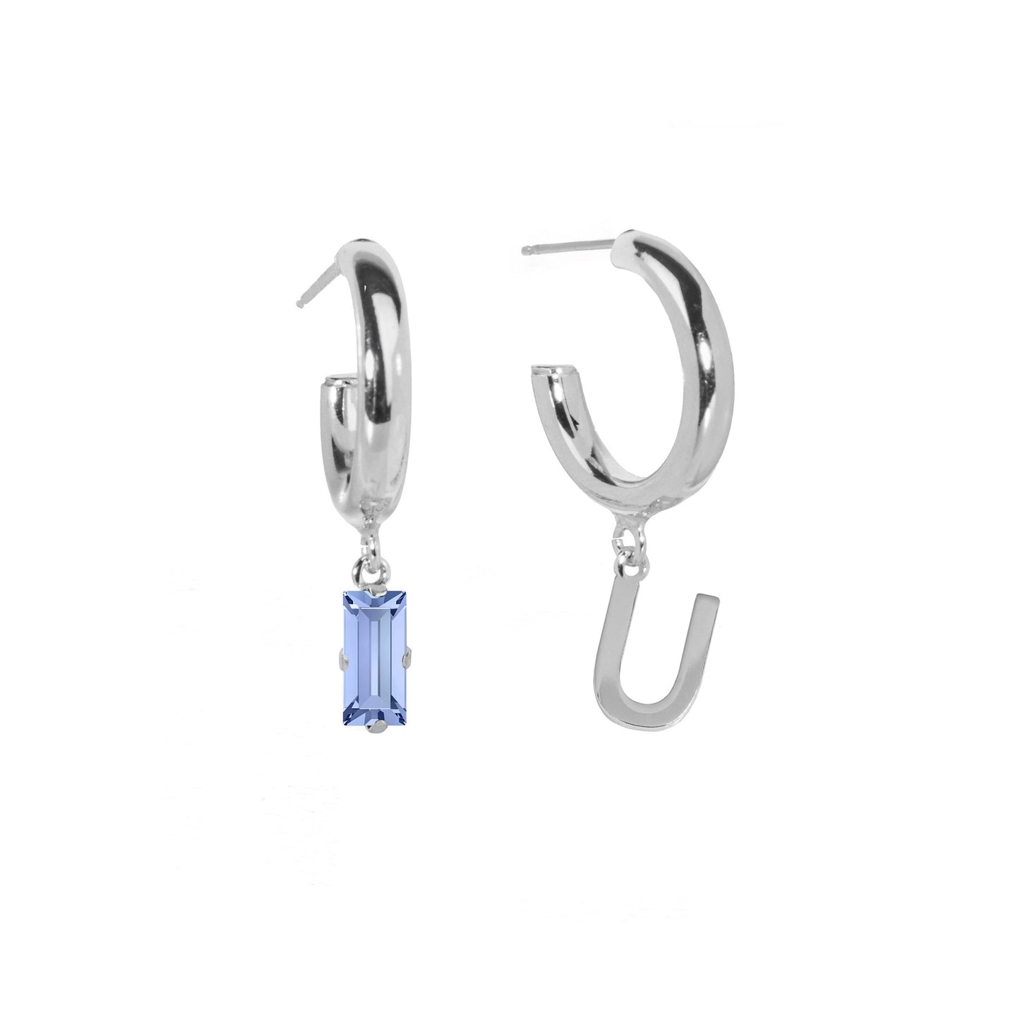 Rhodium Plated Sterling Silver Personalized earrings letter blue from Abecé