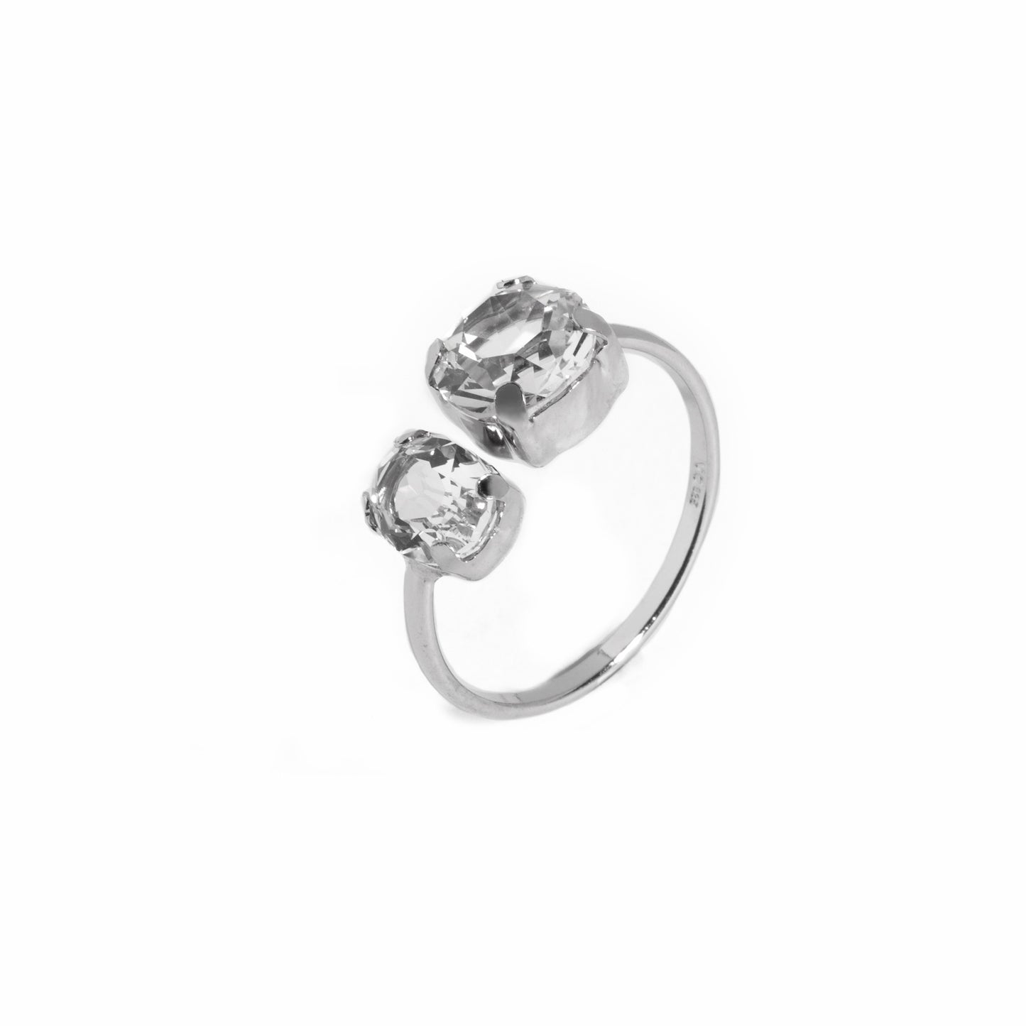 Rhodium Plated Sterling Silver Adjustable ring circle white crystal from Blooming