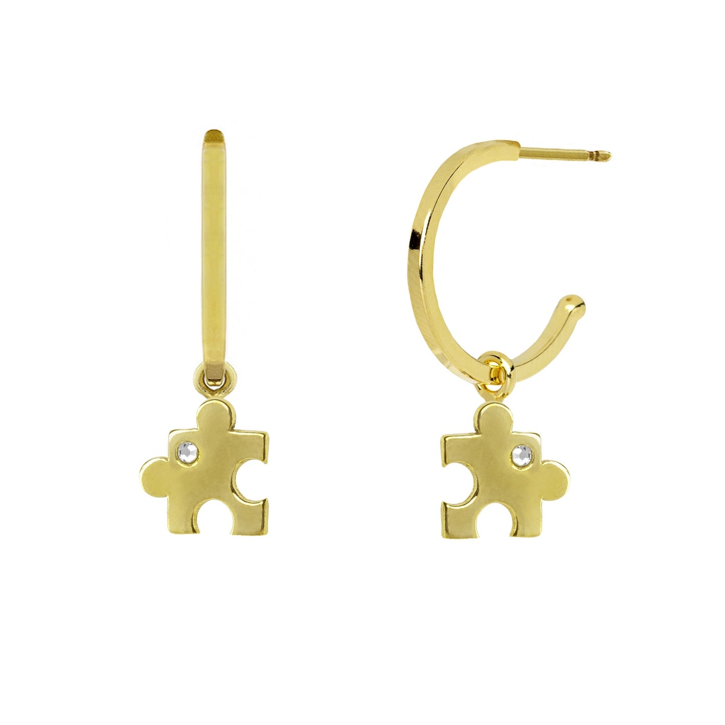 Pendientes aro puzzle cristal blanco en Plata de Areca