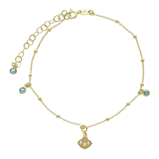 Sterling Silver Anklet shell blue crystal from Ocean