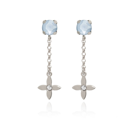 Rhodium Plated Sterling Silver Long earrings flower blue crystal from Vega