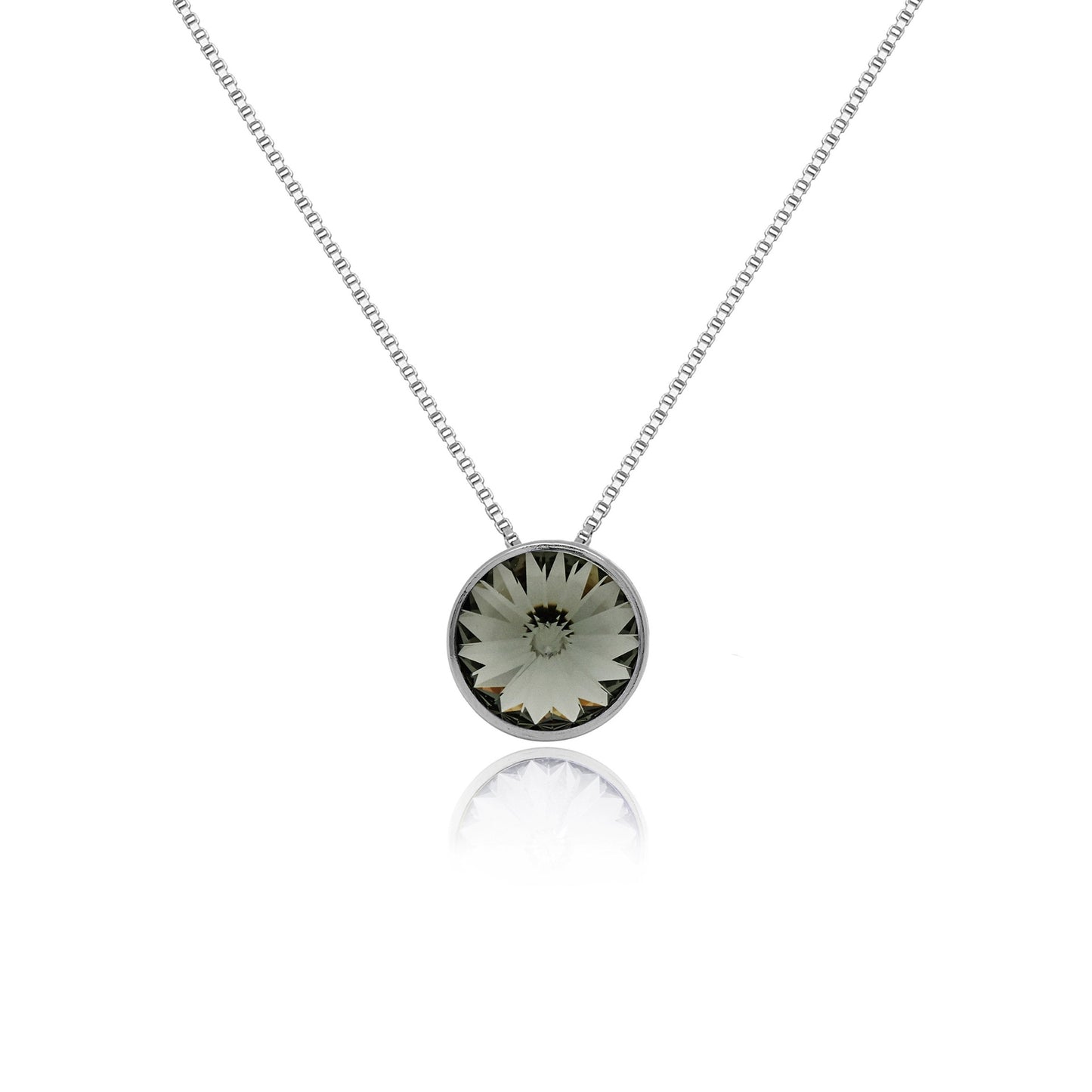 Rhodium Plated Sterling Silver Short necklace 9mm circle crystal from Basic