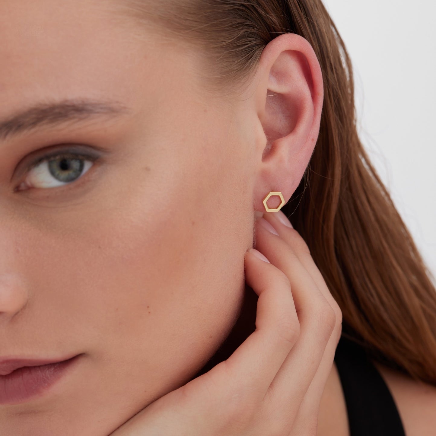 Gold plated Sterling Silver Stud earrings hexagonal from Honey