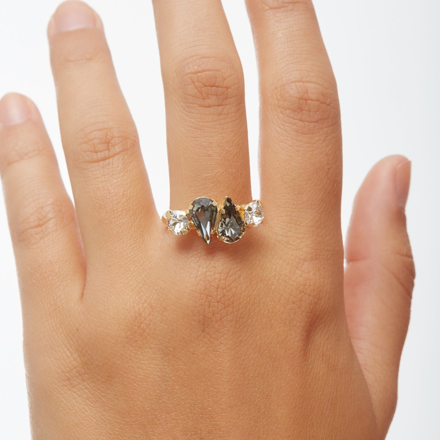 Gold plated Sterling Silver Ring gray crystal from Drop