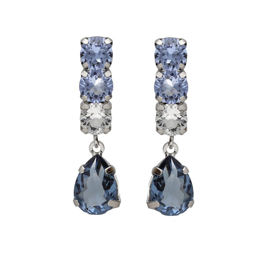 Rhodium plated Sterling Silver Long earrings drop blue crystal from Illume