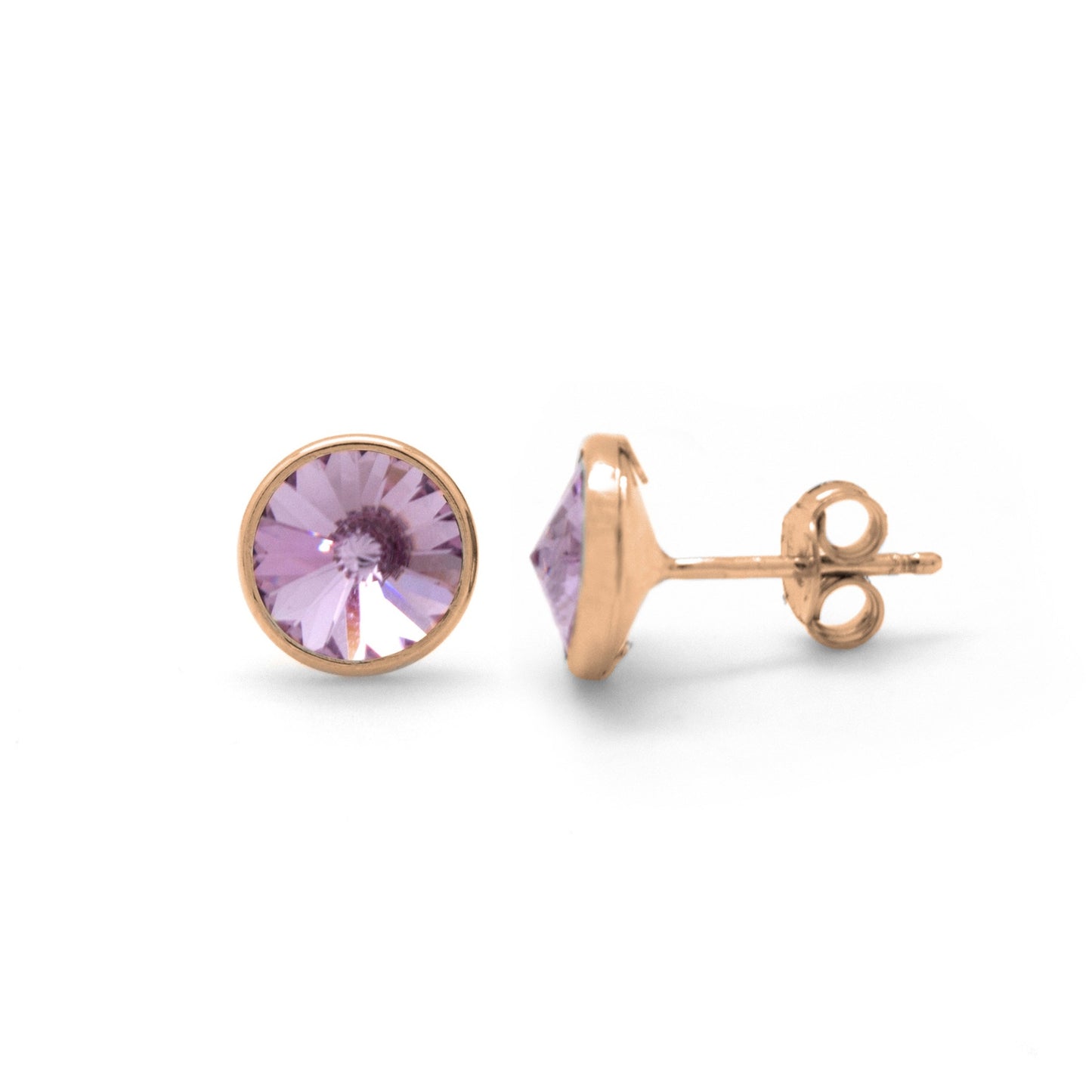 Rose Gold plated Sterling Silver Stud earrings 9mm circle crystal from Basic