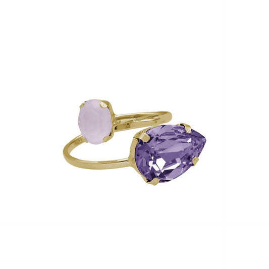 Gold plated Sterling Silver Adjustable ring drop crystal from Blooming